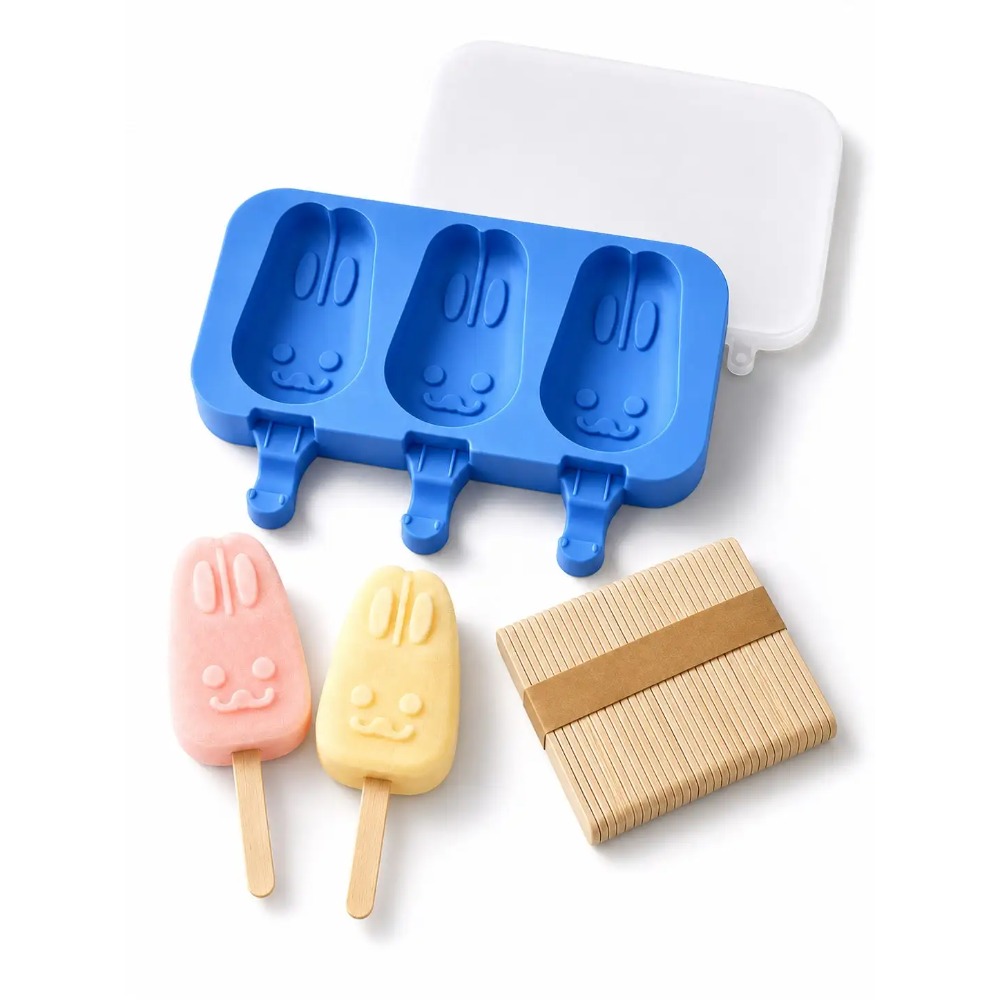Bunny Cake Mold - 1pc 3-Cavity Silicone Popsicle Mold, Silicone