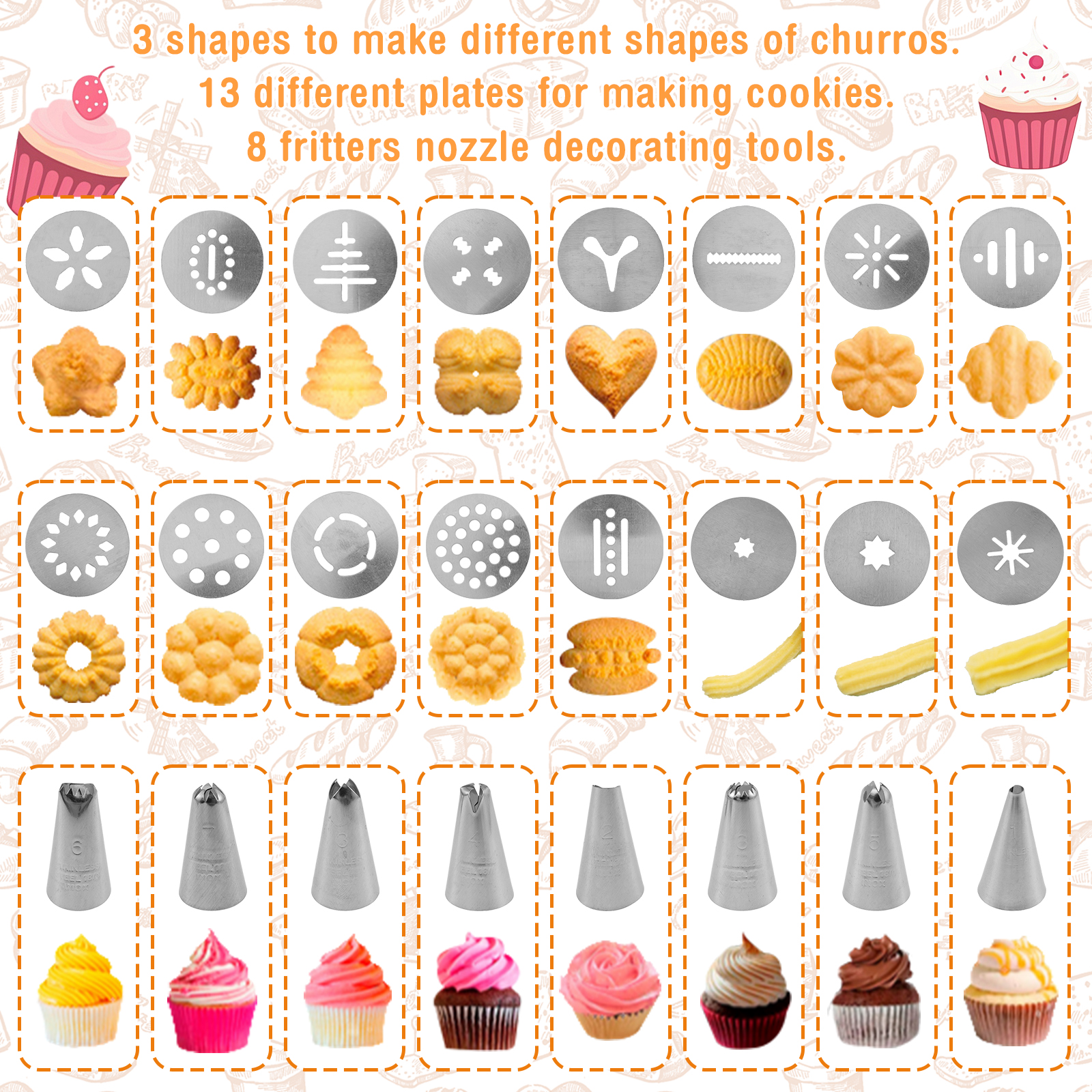 Cookie Press Gun Tips Set Stai - đánh giá và giá Churros Maker Gun