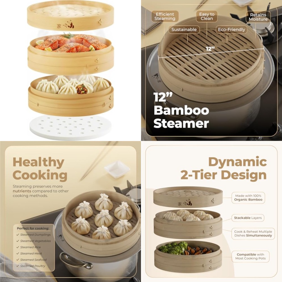 Bamboo Steamer Basket - 2-Tier - đánh giá và giá Bao Steamer Bamboo