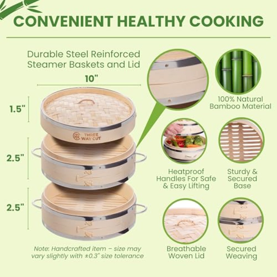 2-tier 10 Bamboo Steamer with  - đánh giá và giá Bao Steamer Bamboo