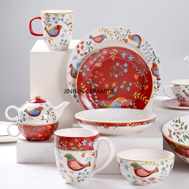 1pc European Ceramic Red Flowe - đánh giá và giá Dim Sum Basket