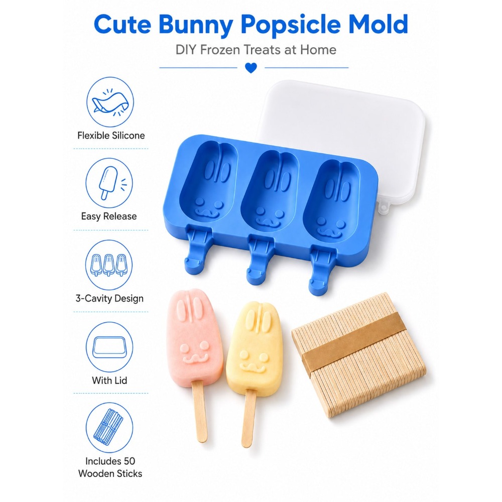 1pc 3-Cavity Silicone Popsicle - đánh giá và giá Bunny Cake Mold