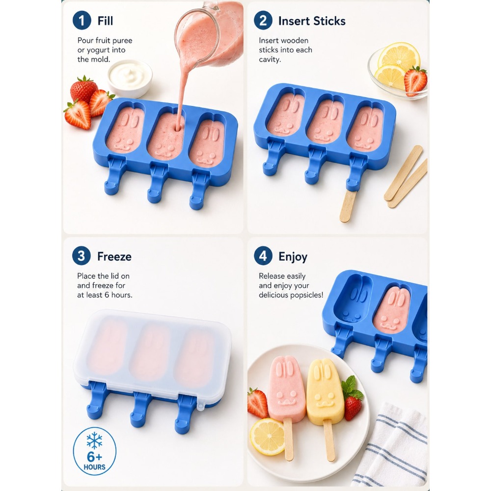 1pc 3-Cavity Silicone Popsicle - đánh giá và giá Bunny Cake Mold