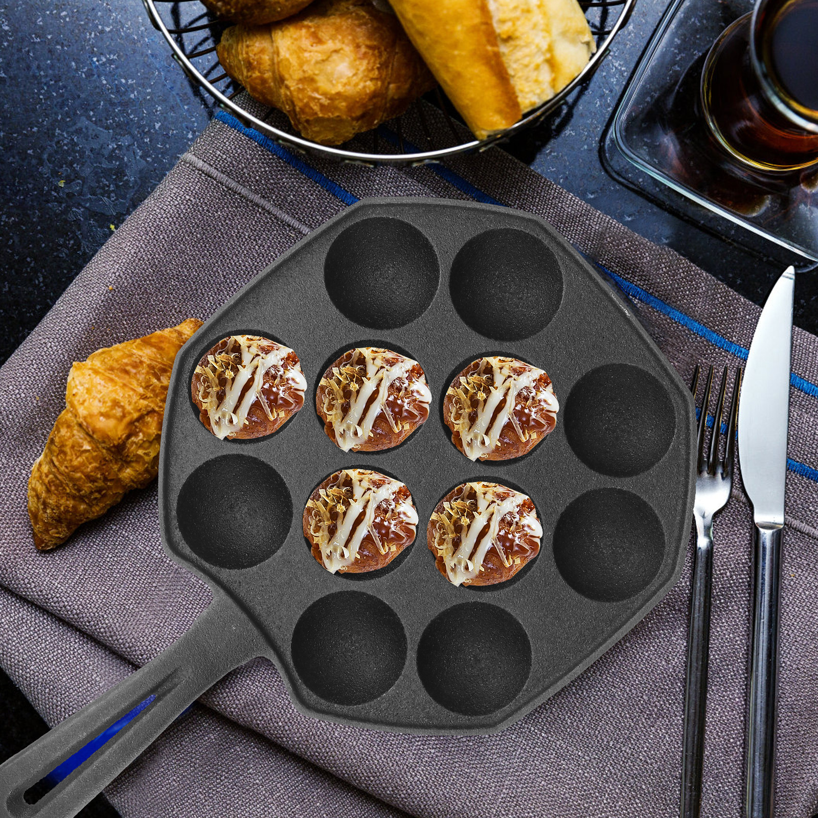 Takoyaki Pan 12 Molds Cast Iro - đánh giá và giá Takoyaki Grill Plate